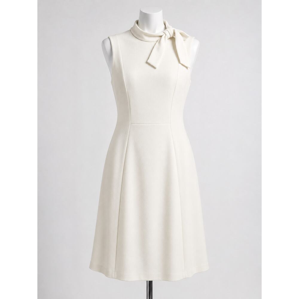 Calvin Klein White Bow Neck Sheath Dress Career Cocktail Church Elegant 2P